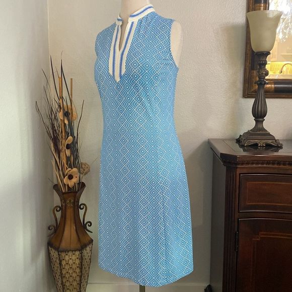 J. McLaughlin Ginny Dress Neo Diamond Quilt Crochet Sleeveless Blue Size Large - Picture 3 of 12